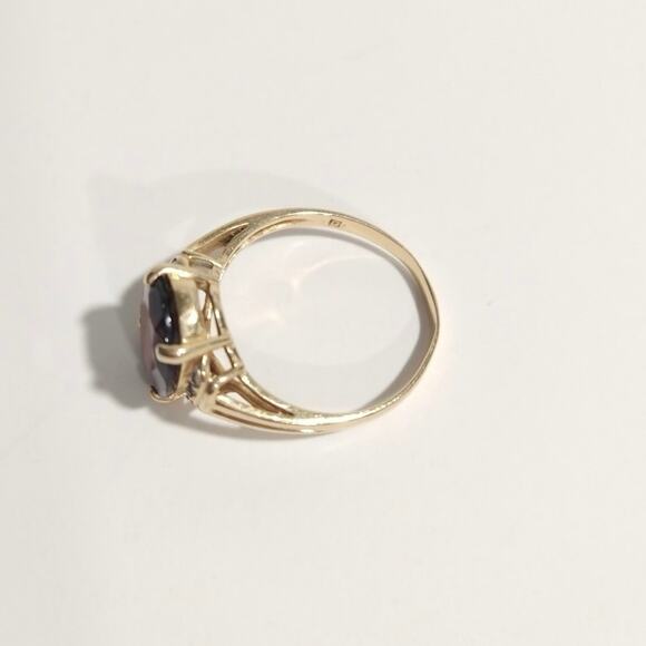 Vtg 14k 585 Yellow Gold Oval Cut Garnet Diamonds Ladies Ring Size 8.25 Signed - Picture 7 of 13